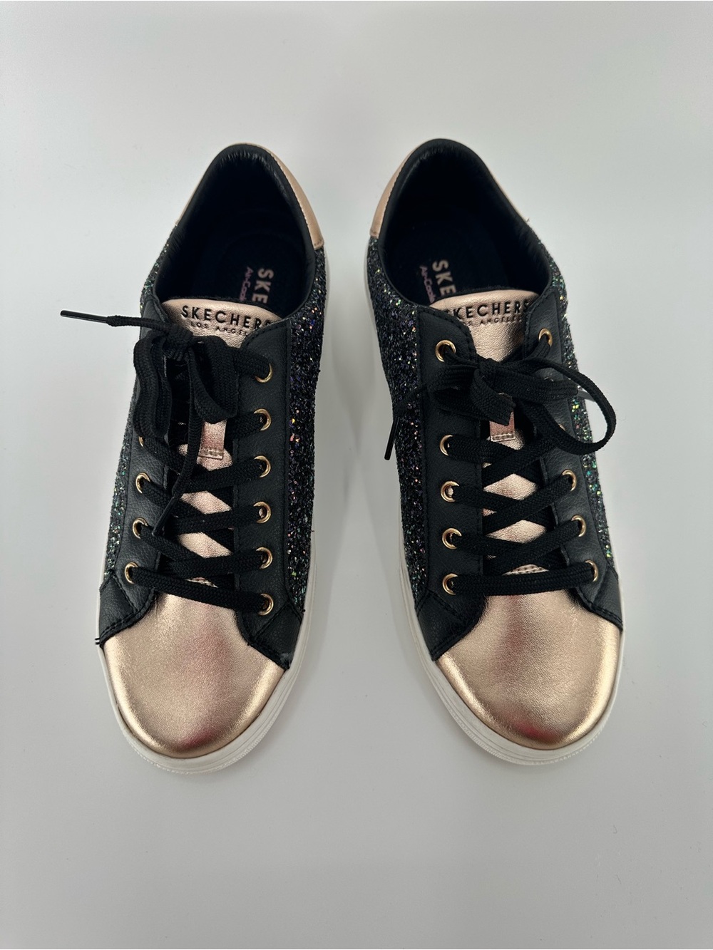 Skechers Women’s Black Glitter & Rose Gold Low-Top Sneakers - Picture 2 of 11